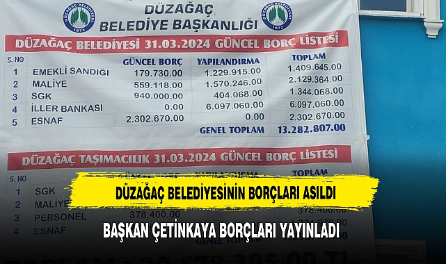 DÜZAĞAÇ BELEDİYESİ'NİN BORÇLARI AÇIKLANDI