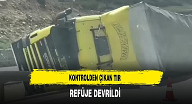 Kontrolden Çıkan TIR Refüje Devrildi
