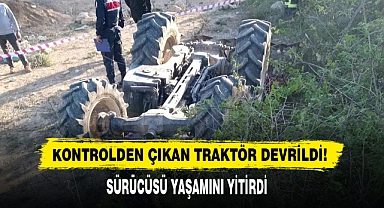 Kontrolden Çıkan Traktör Devrildi!