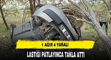 LASTİĞİ PATLAYINCA TAKLA ATTI 1 AĞIR 4 YARALI
