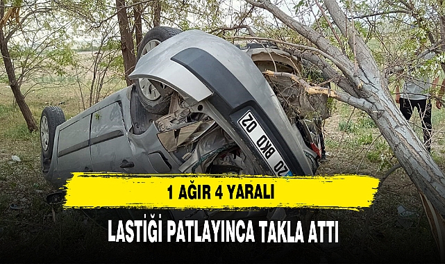 LASTİĞİ PATLAYINCA TAKLA ATTI 1 AĞIR 4 YARALI