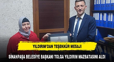 SİNANPAŞA BELEDİYE BAŞKANI TOLGA YILDIRIM MAZBATASINI ALDI