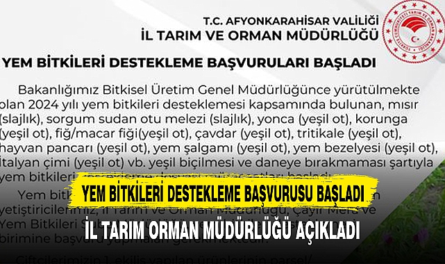 YEM BİTKİLERİ DESTEKLEME BAŞVURUSU BAŞLADI