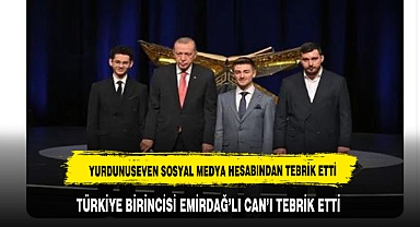 YURDUNUSEVEN TÜRKİYE BİRİNCİSİ EMİRDAĞLI CAN'I TEBRİK ETTİ