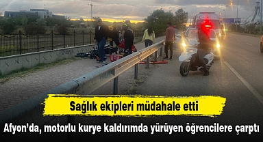Afyon'da, motorlu kurye kaldırımda yürüyen öğrencilere çarptı