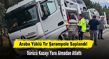 Araba Yüklü Tır Şarampole Saplandı!