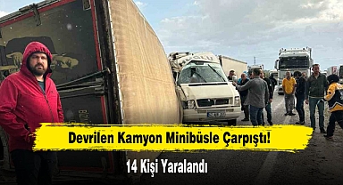 Devrilen Kamyon Minibüsle Çarpıştı!