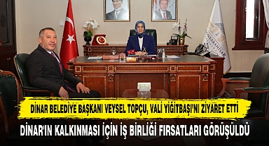 Dinar Belediye Başkanı Veysel Topçu, Vali Yiğitbaşı’nı Ziyaret Etti