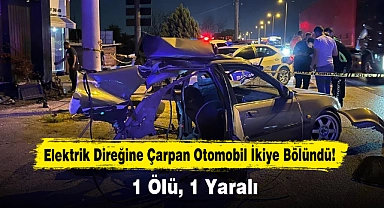 Elektrik Direğine Çarpan Otomobil İkiye Bölündü!