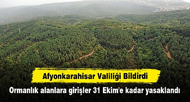 Afyonkarahisar Valiliği Bildirdi: Ormanlık alanlara girişler 31 Ekim'e kadar yasaklandı