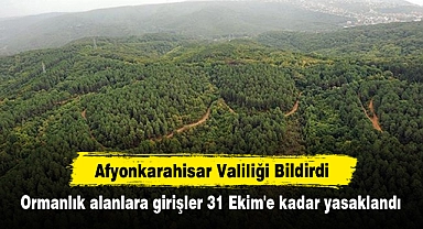 Afyonkarahisar Valiliği Bildirdi: Ormanlık alanlara girişler 31 Ekim'e kadar yasaklandı