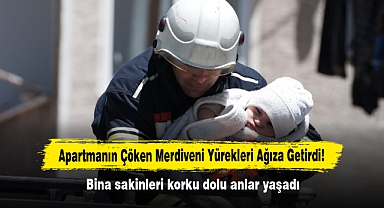 Apartmanın Çöken Merdiveni Yürekleri Ağıza Getirdi! Bina sakinleri korku dolu anlar yaşadı