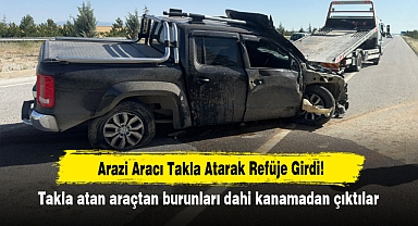 Arazi Aracı Takla Atarak Refüje Girdi! Takla atan araçtan burunları dahi kanamadan çıktılar