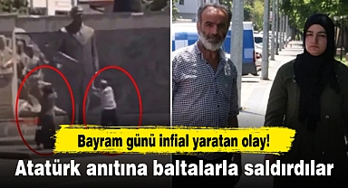 Bayram günü infial yaratan olay! Atatürk anıtına baltalarla saldırdılar