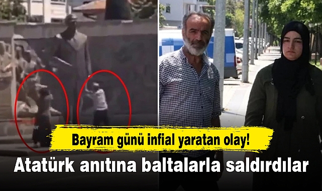 Bayram günü infial yaratan olay! Atatürk anıtına baltalarla saldırdılar