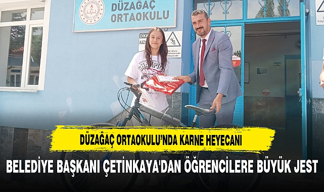 Düzağaç Ortaokulu’nda karne heyecanı Belediye Başkanı Çetinkaya'dan öğrencilere büyük jest