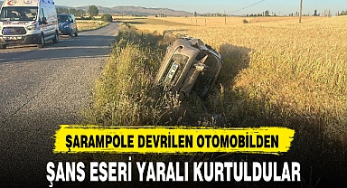ŞARAMPOLE DEVRİLEN OTOMOBİLDEN ŞANS ESERİ YARALI KURTULDULAR