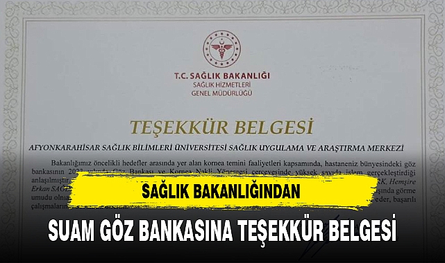 SUAM GÖZ BANKASINA TEŞEKKÜR BELGESİ