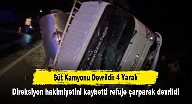 Süt Kamyonu Devrildi: 4 Yaralı