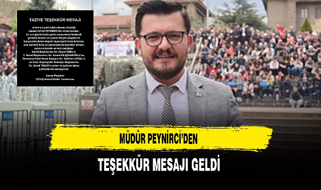 Müdür Peynirci’den Teşekkür Mesajı Geldi