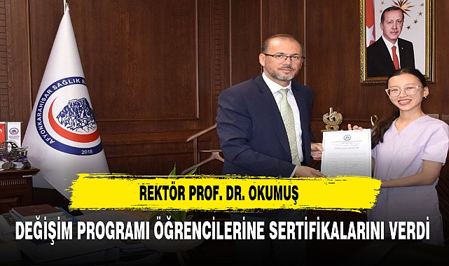 REKTÖR PROF. DR. OKUMUŞ ÖĞRENCİLERE SERTİFİKALARINI VERDİ