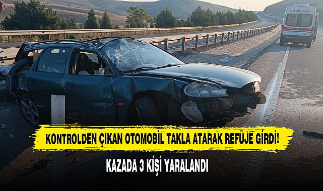 KONTROLDEN ÇIKAN OTOMOBİL TAKLA ATARAK REFÜJE GİRDİ!