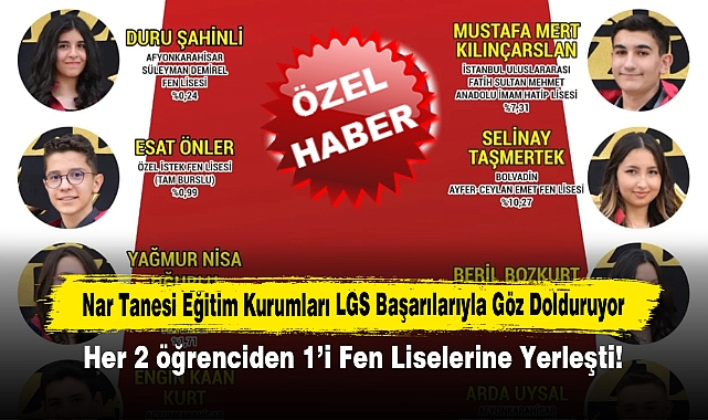 Nar Tanesi Eğitim Kurumları LGS Başarılarıyla Göz Dolduruyor: Her 2 öğrenciden 1'i Fen Liselerine Yerleşti!