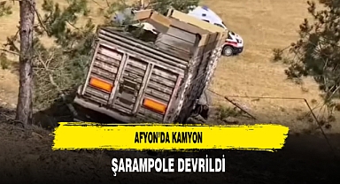 Afyon’da Kamyon Şarampole Devrildi