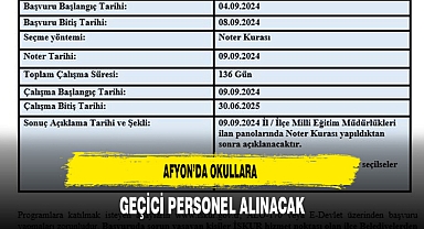 Afyon’da Okullara Geçici Personel Alınacak