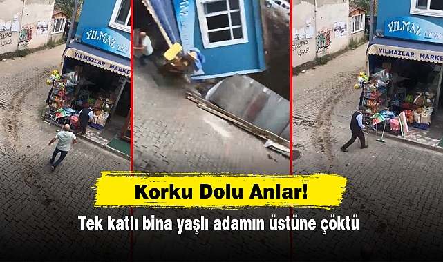 Korku Dolu Anlar!  Tek katlı bina yaşlı adamın üstüne çöktü