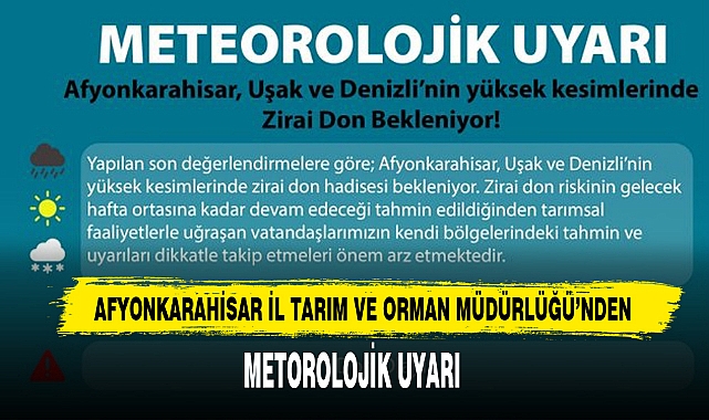 AFYONKARAHİSAR İL TARIM VE ORMAN MÜDÜRLÜĞÜ’NDEN METOROLOJİK UYARI