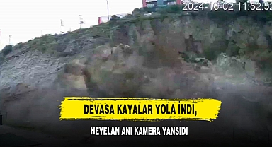 Devasa Kayalar Yola İndi, Heyelan Anı Kamera Yansıdı
