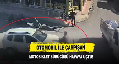 Otomobil İle Çarpışan Motosiklet Sürücüsü Havaya Uçtu!