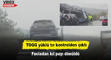 TOGG yüklü tır kontrolden çıktı: Faciadan kıl payı dönüldü