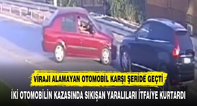 VİRAJI ALAMAYAN OTOMOBİL KARŞI ŞERİDE GEÇTİ