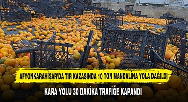 Afyonkarahisar'da Tır Kazasında 10 Ton Mandalina Yola Dağıldı