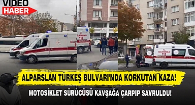 Alparslan Türkeş Bulvarı'nda Kaza, Motosiklet Sürücüsü Kavşağa Çarpıp Savruldu!