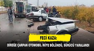 Direğe Çarpan Otomobil İkiye Bölündü, Sürücü Yaralandı