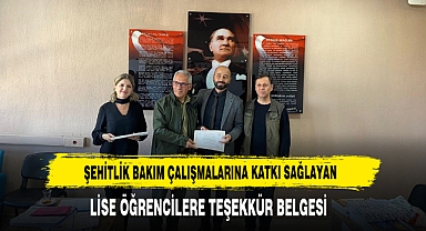 Şehitlik Bakım Çalışmalarına Katkı Sağlayan Öğrencilere Teşekkür Belgesi