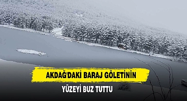 Akdağ'daki Baraj Göletinin Yüzeyi Buz Tuttu