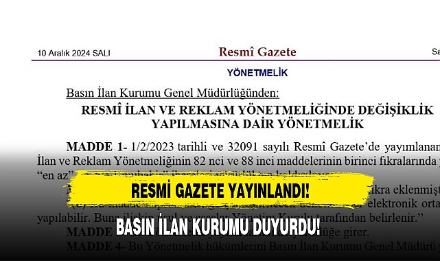 BASIN İLAN KURUMU DUYURDU!