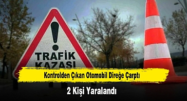 Kontrolden Çıkan Otomobil Direğe Çarptı: 2 Yaralı