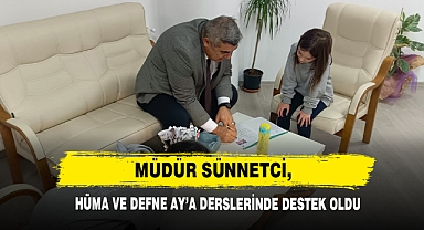 Müdür Sünnetci, Hüma ve Defne Ay’a Derslerinde Destek Oldu