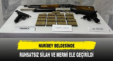 NURİBEY BELDESİNDE, RUHSATSIZ SİLAH VE MERMİ ELE GEÇİRİLDİ