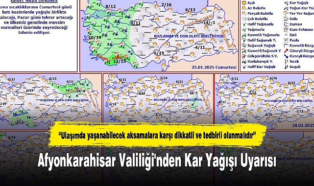 Afyonkarahisar Valiliği'nden Kar Yağışı Uyarısı