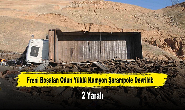 Freni Boşalan Odun Yüklü Kamyon Şarampole Devrildi: 2 Yaralı