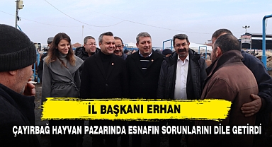 İL BAŞKANI ERHAN, ÇAYIRBAĞ HAYVAN PAZARINDA ESNAFIN SORUNLARINI DİLE GETİRDİ