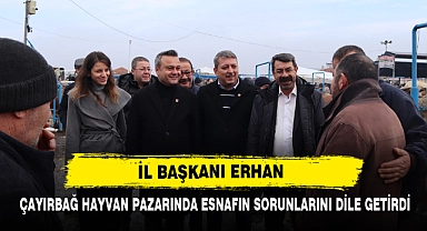 İL BAŞKANI ERHAN, ÇAYIRBAĞ HAYVAN PAZARINDA ESNAFIN SORUNLARINI DİLE GETİRDİ