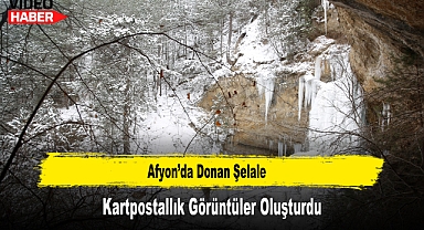 Afyon'da Donan Şelale Kartpostallık Görüntüler Oluşturdu