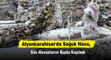 Afyonkarahisar'da Soğuk Hava, Süs Havuzlarını Buzla Kapladı